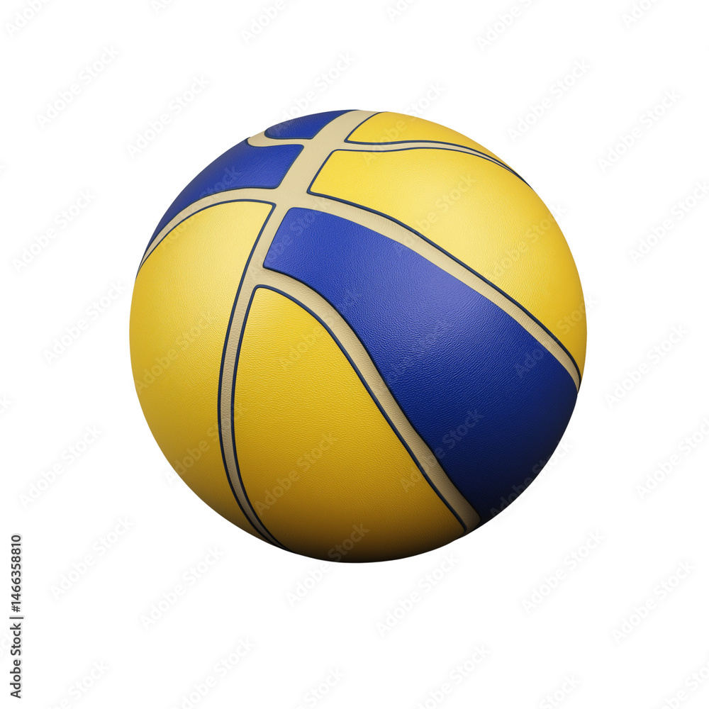 Fototapeta premium Bright yellow and blue basketball on a white background. PNG image, transparent background