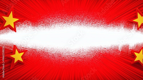 Obraz na płótnie Red star burst with blank center, Halftone explosion with stars, Patriotic frame for message or event use w salonie