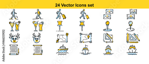 24 Travel Vector Icons Journey, Map, Drinks, and More