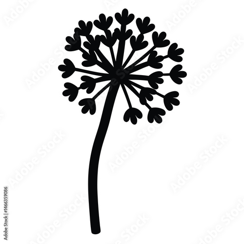 Black and white illustration of allium , flower silhouette vector designs.