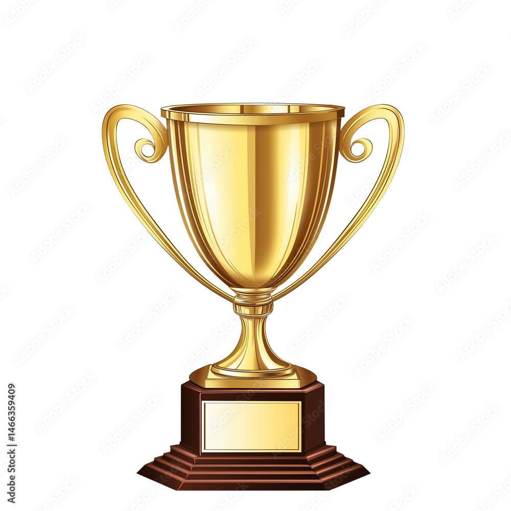 Golden trophy on a pedestal for achievement recognition. PNG image, transparent background Golden trophy on a pedestal for achievement recognition. PNG image, transparent background