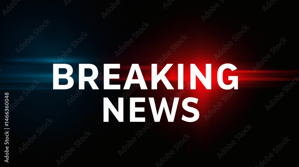 Breaking news with red and blue flare lights, News flash visual with glowing effects, Suitable for media or live coverage themes