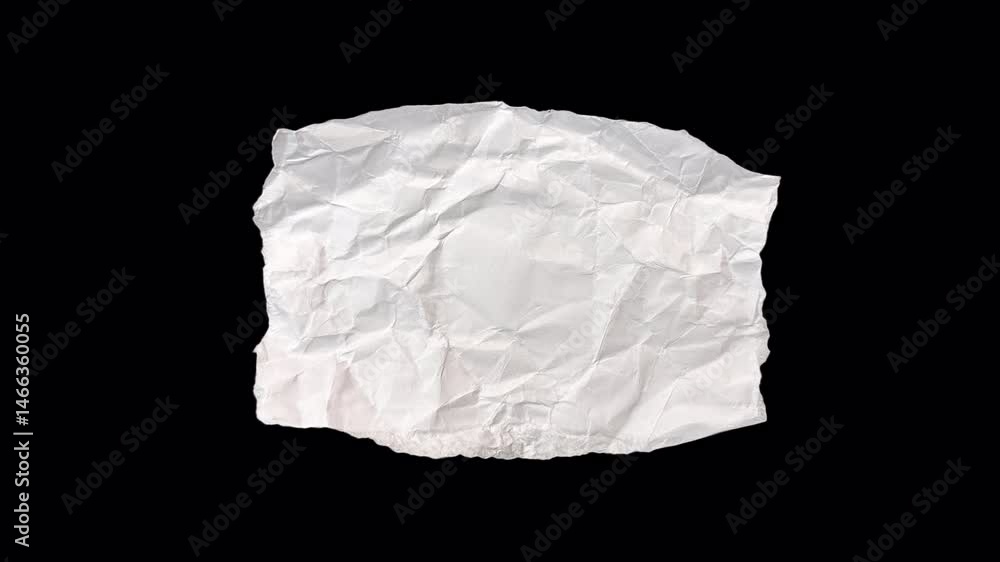 Handmade paper clean - crumples and unfolds in a seamless stop-motion. Textured, organic, ideal for backgrounds, design overlays, craft visuals, transparent alpha channel bg, Style 5- rectangle shape