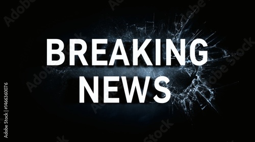 Obraz na płótnie Breaking news with shattered glass visual, White bold letters on dramatic dark background, Useful for emergency or impactful news graphics w salonie