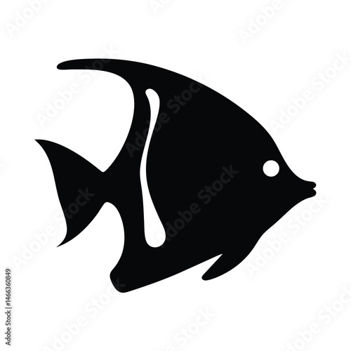 angelfish vector silhouette icon, black and white illustration of fish.