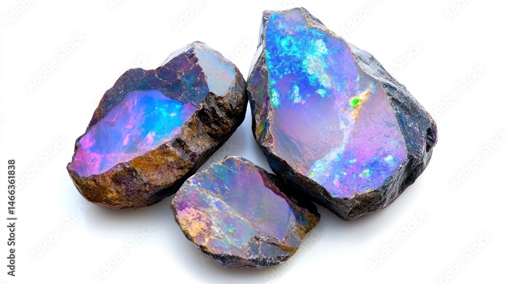Fototapeta premium Opal Rough Gems on White Background