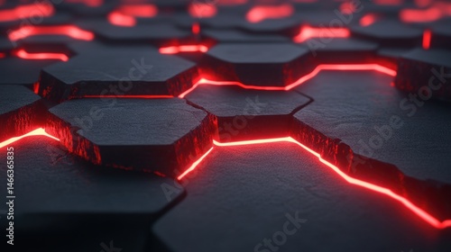 Abstract hexagonal pattern, glowing red lines