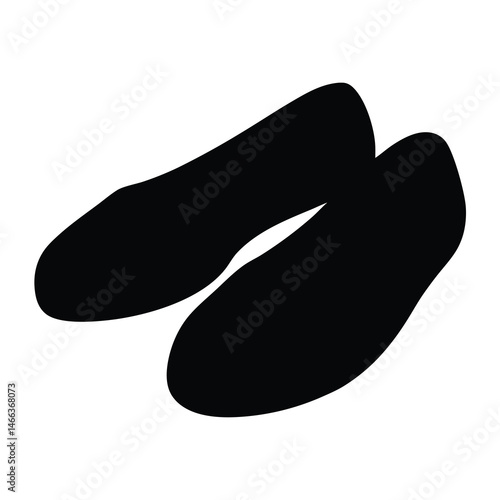 ballet flats vector silhouette icon, black and white illustration of footwear.