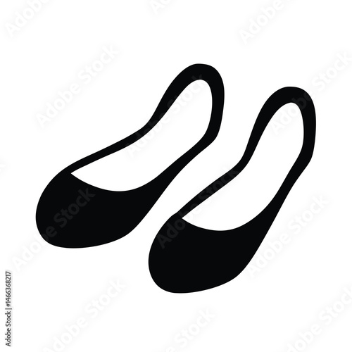 ballet flats vector silhouette icon, black and white illustration of footwear.