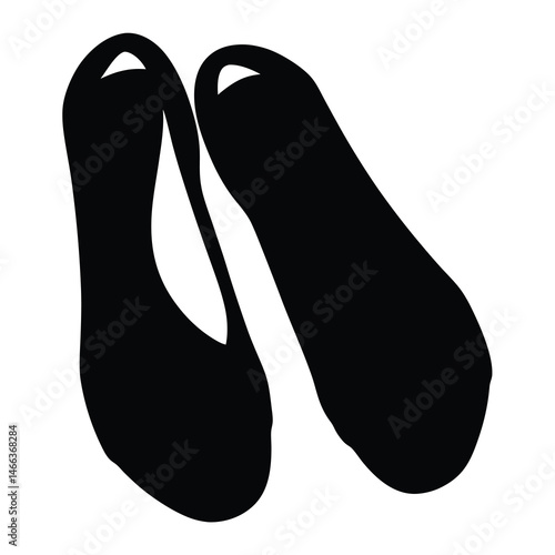 ballet flats vector silhouette icon, black and white illustration of footwear.