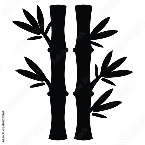 bamboo tree vector silhouette icon, black and white illustration of trees.