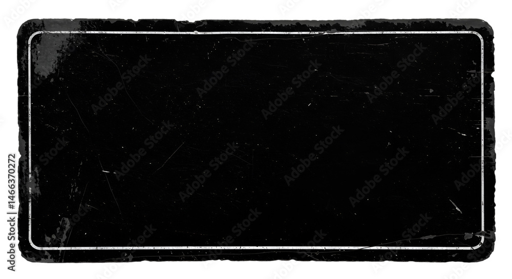 Blank black old sign board wooden old-school blackboard with chipped edges and visible transparent background