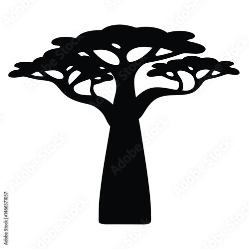 baobab tree vector silhouette icon, black and white illustration of trees.