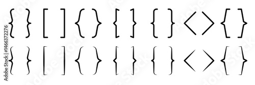 Braces or text brackets icon collection. Set of linear curly quote box frames. Bracket boxes and quotation