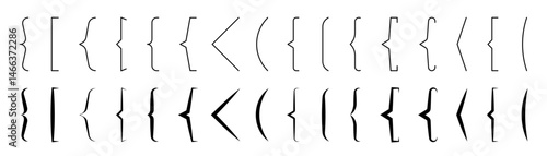 Black quote brackets set. Linear curly quote braces icon collection.