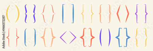 Trendy color quote brackets set. Linear curly text brace box collection.