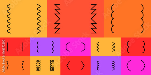 Modern geometric bracket boxes set. Braces, parenthes icon collection. Trendy color art with diverse curly bracket styles