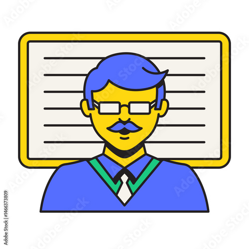 Flat Teacher Icon, Educator at Blackboard Teaching Students