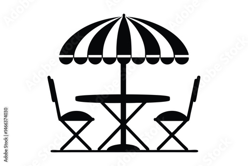 Chair and table silhouette vector, Cafe table silhouette