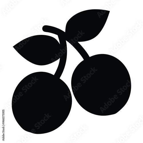 bilberry vector silhouette icon, black and white illustration of fruits.
