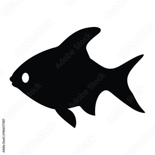 black skirt tetra fish vector silhouette icon, black and white illustration of fish.
