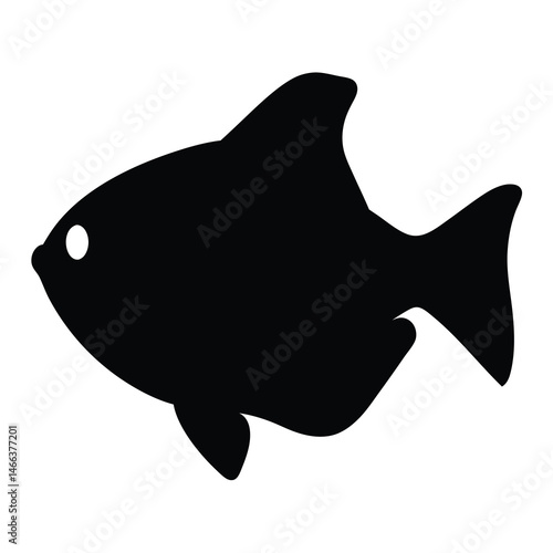 black skirt tetra fish vector silhouette icon, black and white illustration of fish.
