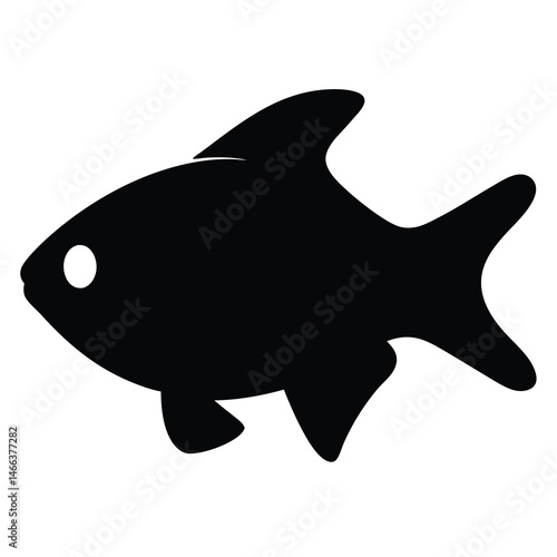 black skirt tetra fish vector silhouette icon, black and white illustration of fish.