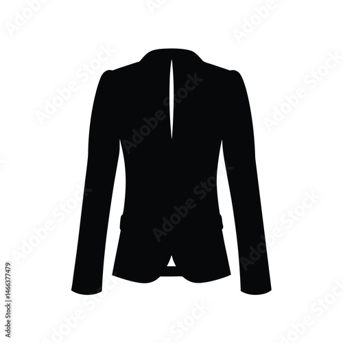 blazer vector silhouette icon, black and white illustration of clothing.