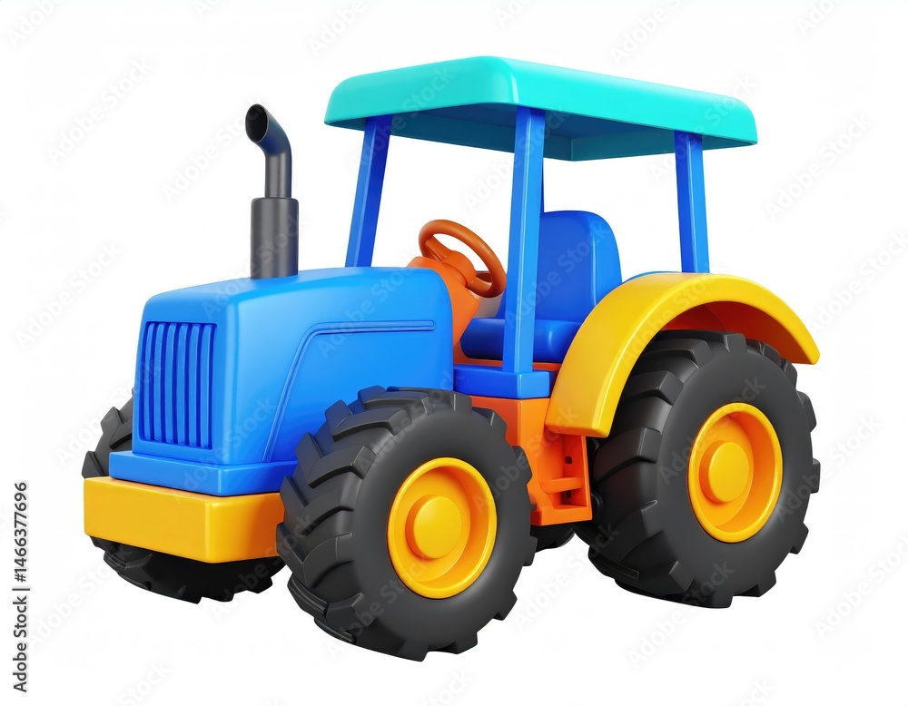 Obraz premium Playful Blue Tractor: A Cheerful Cartoon Farm Toy