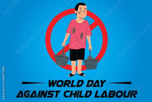World Day Against Child Labour Creative Awareness Banner with Safety Helmet Illustration for Poster, Social Media, and Template Design