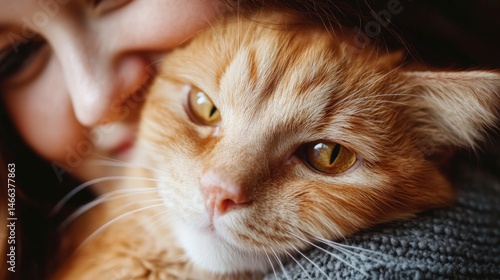 Obraz na płótnie Child embraces ginger cat w salonie