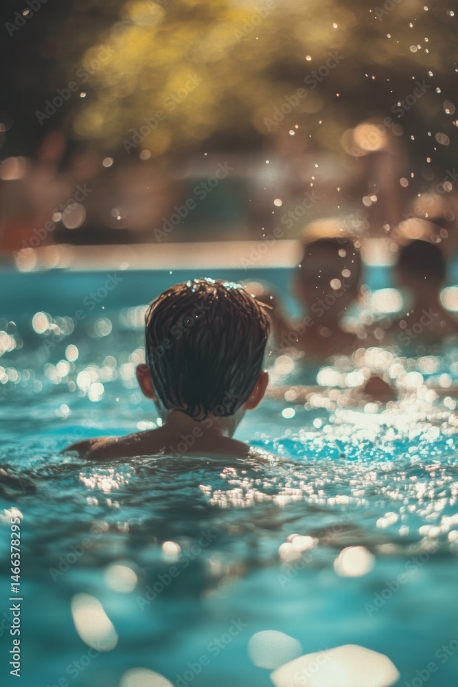 Child swimming in pool, summer fun