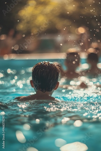 Child swimming in pool, summer fun