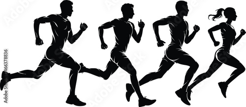 Running silhouettes showing dynamic movement and speed in active sport and exercise activities