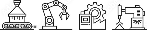 Industrial automation and manufacturing technology icons depicting modern production processes and equipment