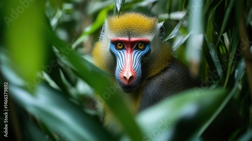 Obraz na płótnie Curious primate in jungle foliage w salonie