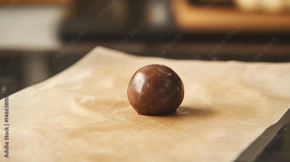 Dark chocolate truffle on parchment paper