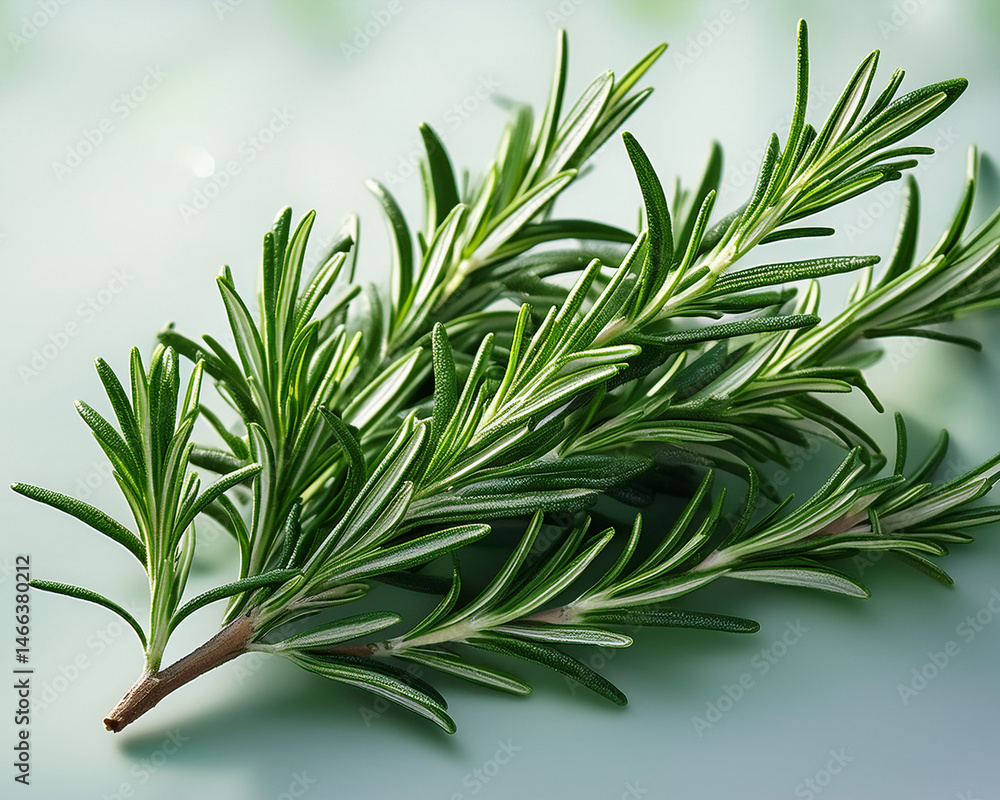 Fototapeta premium A close-up of a rosemary sprig, displaying the leaves that resemble needles.