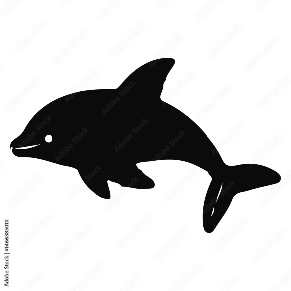 Fototapeta premium Vector Silhouette Collection of Marine Life: Various Fish, Dolphins, Sea Plants, and Bubbles, Black and White Illustration Set: Diverse Shapes of Fish, Dolphins, Algae, Air Bubbles in Vector Format