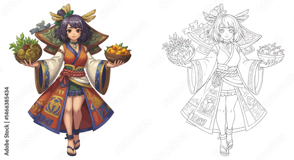 Goddess of Abundance: A digitally crafted depiction of a female figure embodies a goddess of abundance, symbolizing fertility and prosperity, she holding fruits. Goddess of Abundance: A digitally crafted depiction of a female figure embodies a goddess of abundance, symbolizing fertility and prosperity, she holding fruits.