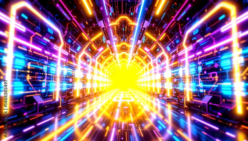 Obraz premium an intricate, futuristic tunnel like environment filled with vibrant neon lights that create an abstract pattern