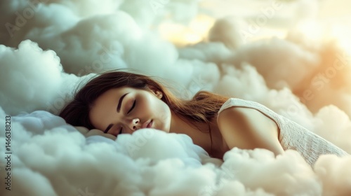 Woman sleeping in clouds