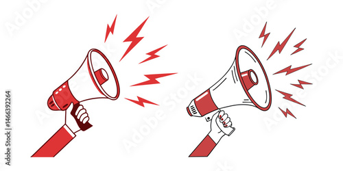 Megaphone Announcement Vector Graphics Set.