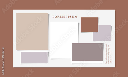 Photo frame collage template. Mood board template design. Blank photo grid mockup. Vector illustration