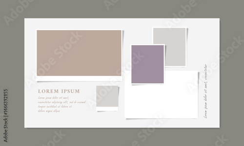 Photo frame collage template. Mood board template design. Blank photo grid mockup. Vector illustration
