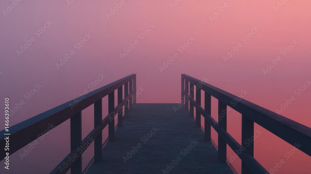 Fototapeta premium Long wooden bridge with a railing on either side. the bridge appears to be empty, with no people or other objects on it.