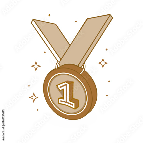 First Place Medal  - Gold Medal Achievement Icon for Competition Results, Reward Systems and Victory Celebrations - Useful for Sports Applications, Educational Platforms and Gaming Interfaces