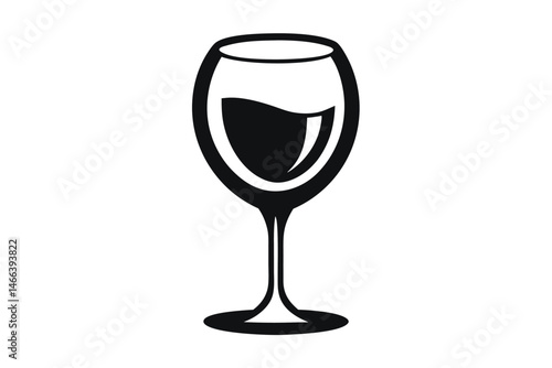Black silhouette of a wine glass with liquid inside is visible in minimalist style