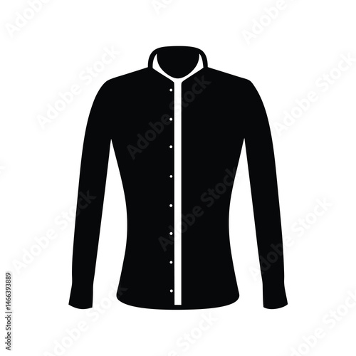 button down shirt vector silhouette icon, black and white illustration of clothing.