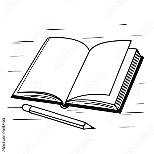 Silhouette of a book with pencil on a table
